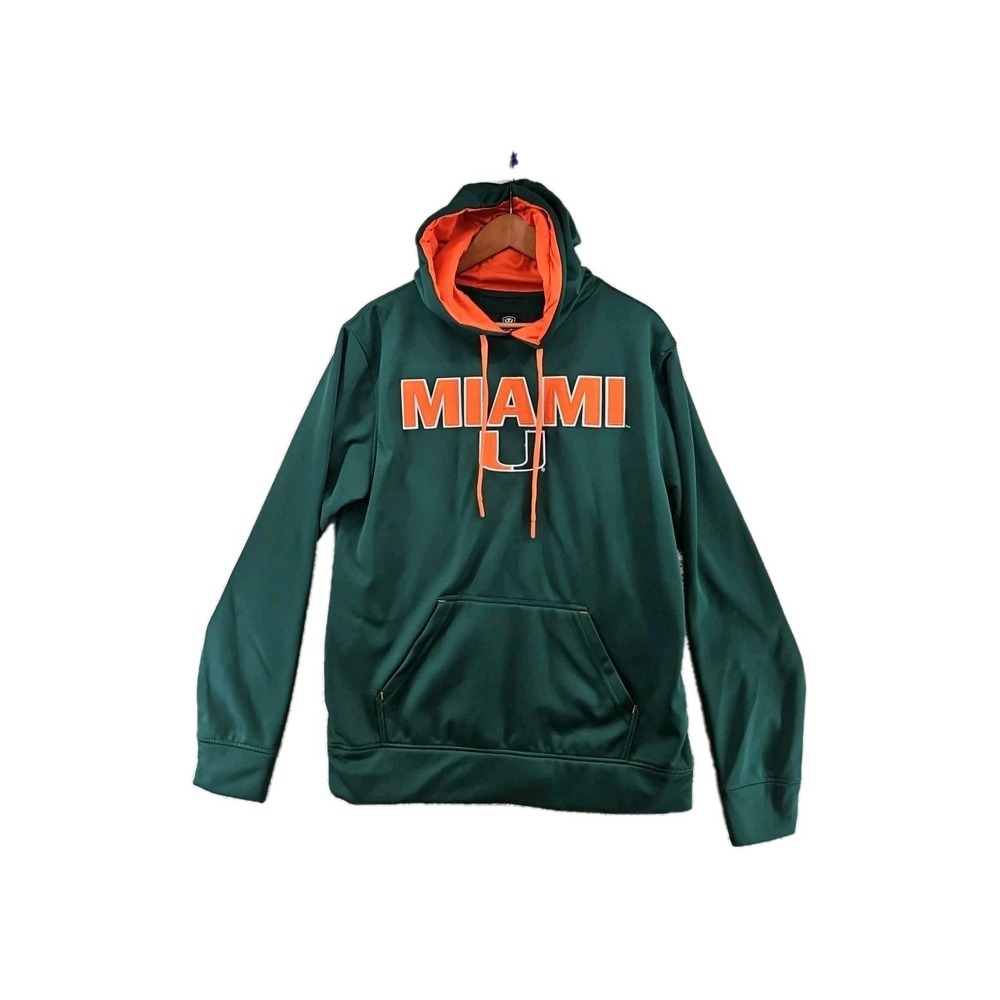 UNIVERSITY OF MIAMI Hoodie Mens Small Hurricanes Sweatshirt  Pullover Green